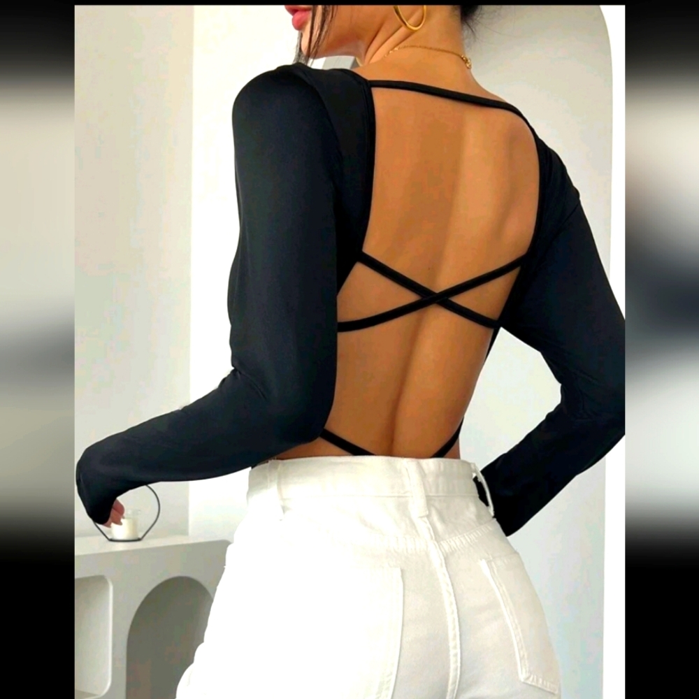 Open back long sleeve shirt